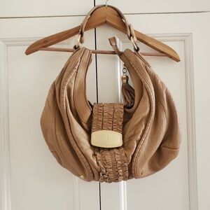 Bill Blass Tan ruffled Hobo Bag